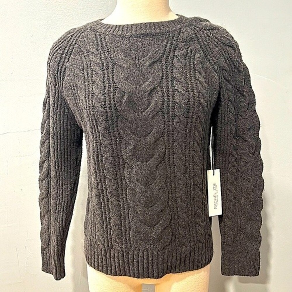 NWT Rachel Zoe Charcoal Grey Chunky Cable Knit Sweater Size Medium